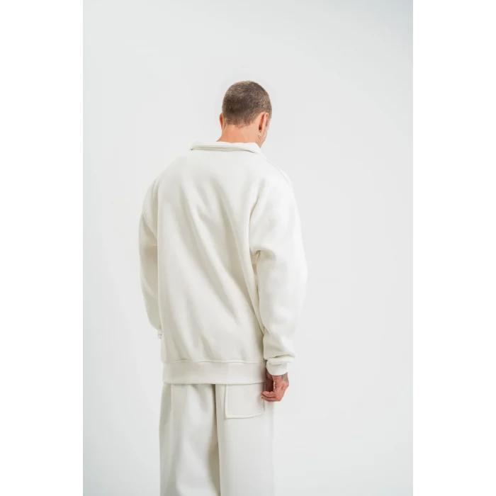 Luz&Pos Uzun Kol Bisiklet Yaka Basic Sweatshirt - Beyaz