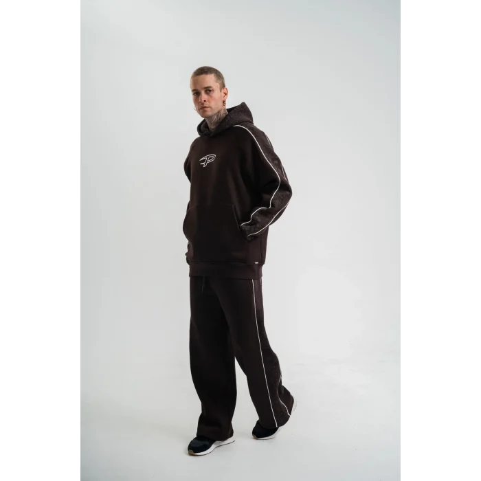 Luz&Pos Uzun Kol Kapşonlu Ara Biyeli Baggy Eşofman Takım - Kahve