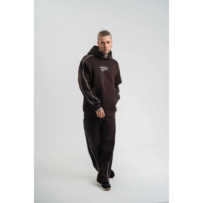 Luz&Pos Uzun Kol Kapşonlu Ara Biyeli Baggy Eşofman Takım - Kahve