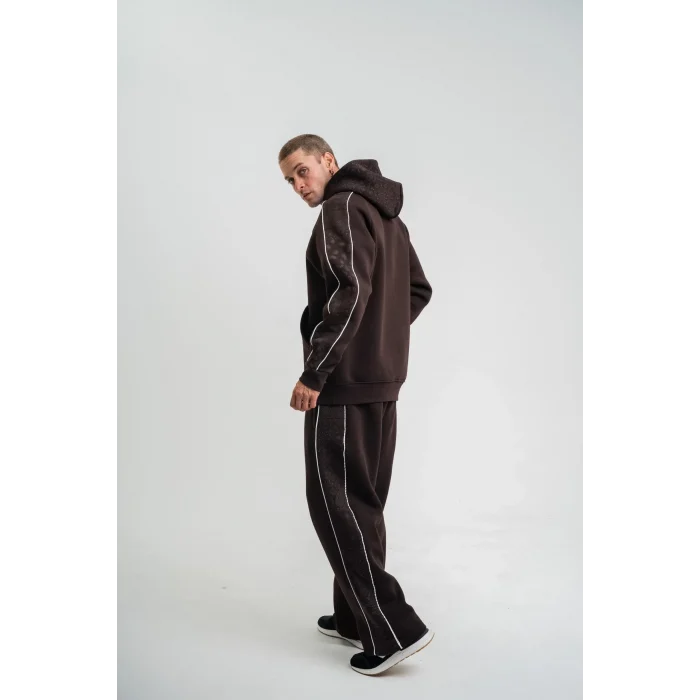 Luz&Pos Uzun Kol Kapşonlu Ara Biyeli Baggy Eşofman Takım - Kahve