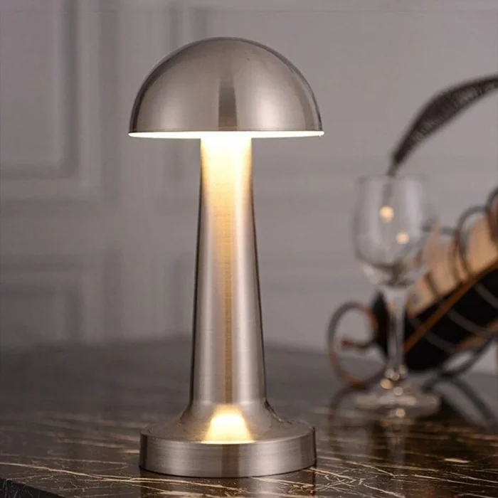 Mantar Model Silver Renk Şarjlı Dokunmatik 3 Renkli Led Masa Lambası