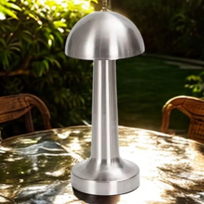 Mantar Model Silver Renk Şarjlı Dokunmatik 3 Renkli Led Masa Lambası