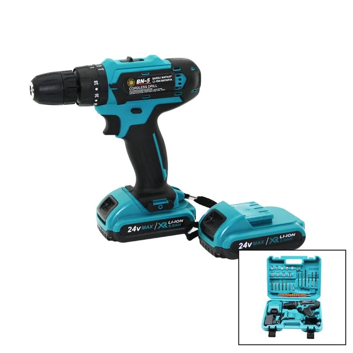 Mavi 1250 Rpm Bn-5 F-136 Cordless Drıll Full Şarjlı=24v=5.0ah - 2 Batarya Matkap Seti Çantalı
