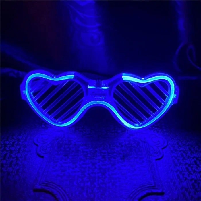 Mavi Led Işıklı Kalp Gözlük – 3 Modlu Parti - Glow Gözlüğü