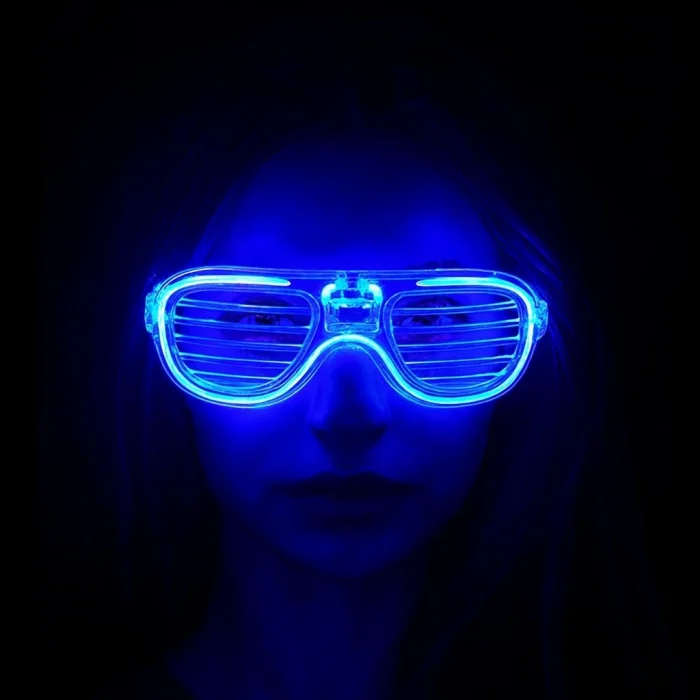 Mavi Led Işıklı Parti Gözlüğü - Neon Glow Şerit Gözlük 3 Modlu