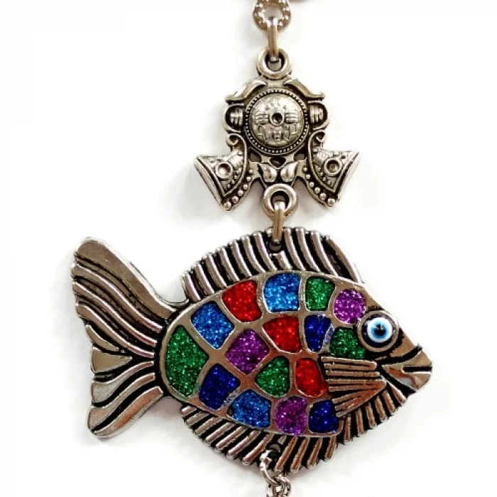 Mavi Nazar Boncuklu Balık Figürlü Mini Balık Duvar Süsü