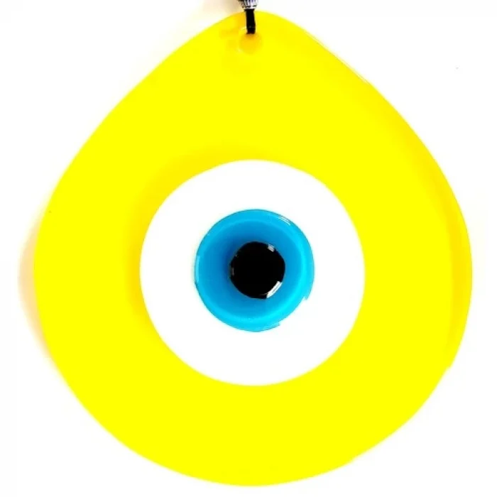 Mavi Nazar Boncuklu Sarı Renk Nazar Boncuklu Damla Desen El Yapımı Duvar Süsü