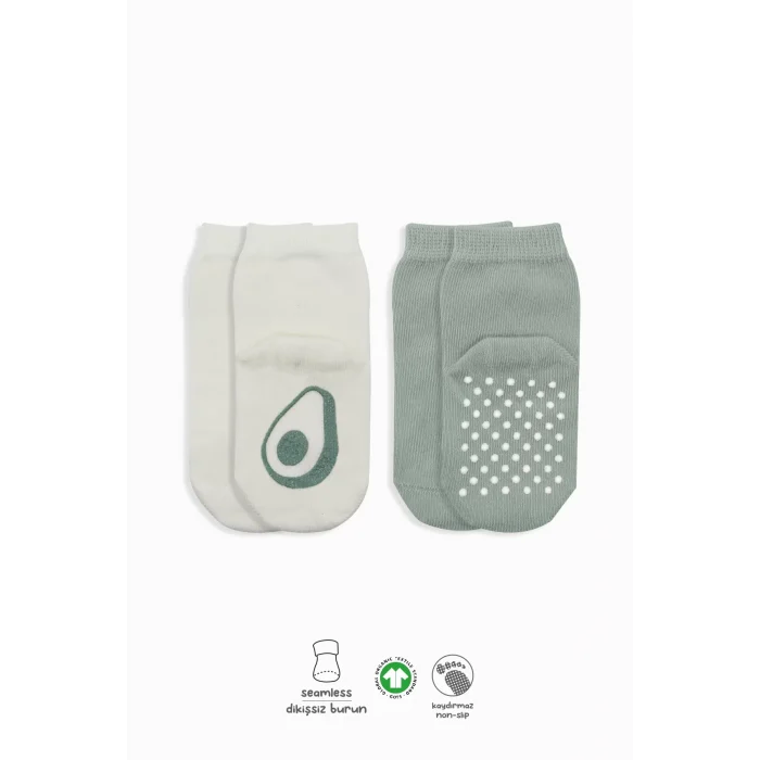 Luz&Pos Meyve Figürlü Kaymaz Soket Çorap 2li  Nil Ekru
