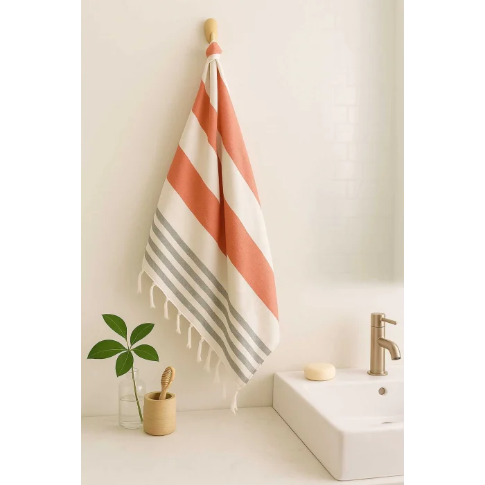 Mimoza Unisex Peştemal Plaj Havlusu 100x180 Cm &#37;100 Pamuklu Soft Kırmızı-Siyah