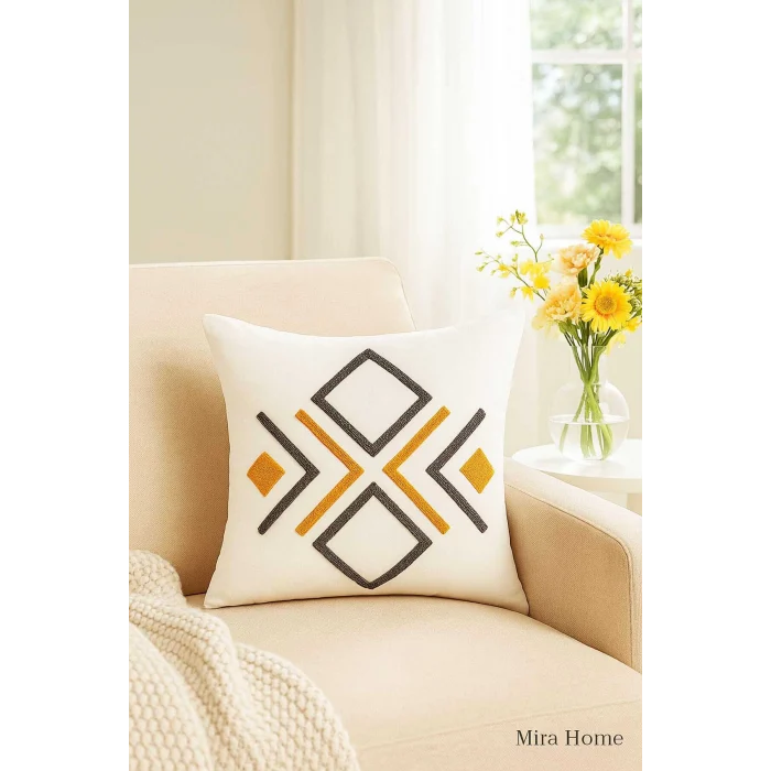 Mira Home Dekoratif Punch Kare Nakışlı Kırlent Kılıfı