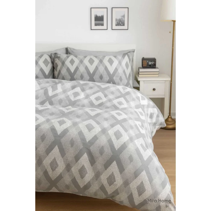 Mira Home İç İçe Baklava Desen Gri Pamuklu  Nevresim Takımı