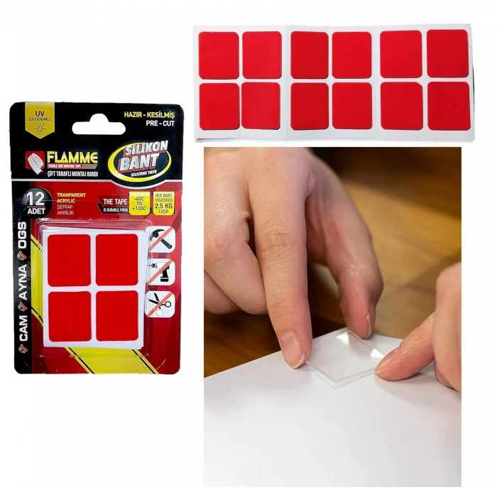 Montaj Bandı 2.5 Kg - Çift Taraflı Hazır Kesilmiş Silikon Bant 12'li Montaj Bandı, Şeffaf