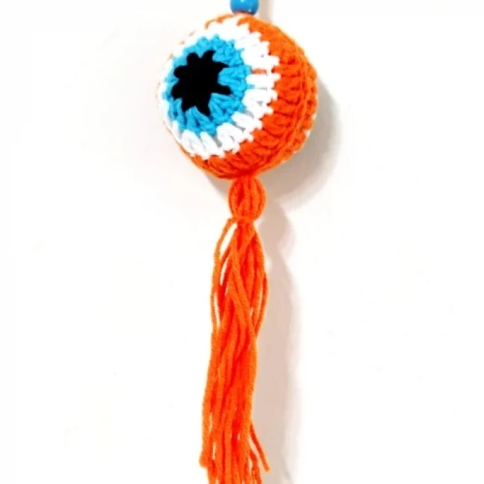 Nazar Boncuğu Desenli Püsküllü Turuncu Araba Süsü