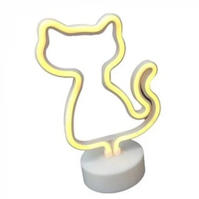 Neon Kedi Masa Gece Lambası Pembe Işık
