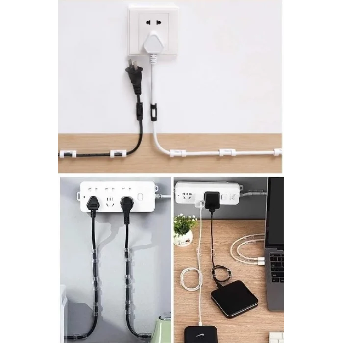 20li Yapışkanlı Kablo Sabitleyici Şeffaf Klips