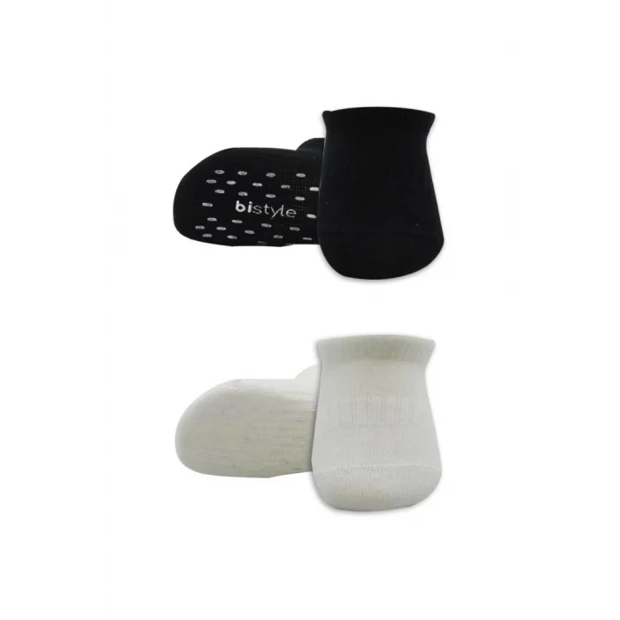 NessiWorld 2Li Sneakers Kaymaz Basic Penye Çorap BS20103 Siyah Ekru