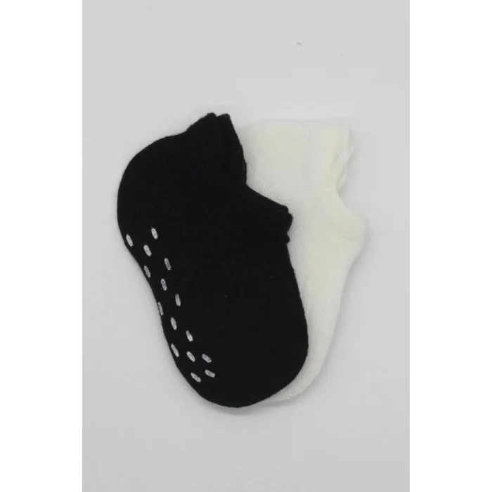 NessiWorld 2Li Sneakers Kaymaz Basic Penye Çorap BS20103 Siyah Ekru
