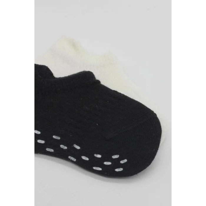 NessiWorld 2Li Sneakers Kaymaz Basic Penye Çorap BS20103 Siyah Ekru