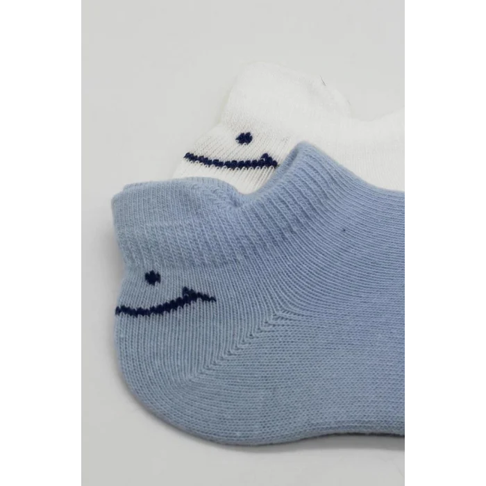 NessiWorld 2Li Sneakers Smile Penye Çorap BS20106 Mavi Ekru