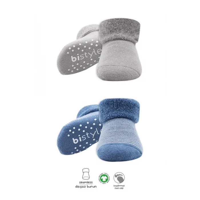 NessiWorld Çemberli Kaymaz Havlu Soket Çorap 2Li BS10503 İndigo Gri(ADET FİYATIDIR)