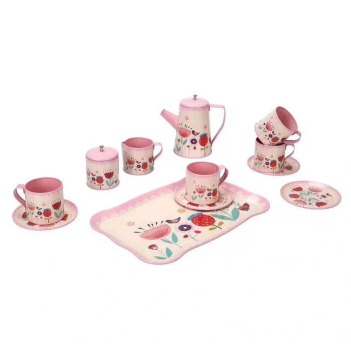 Çiçek Desenli Metal Çay Seti 12 Parça