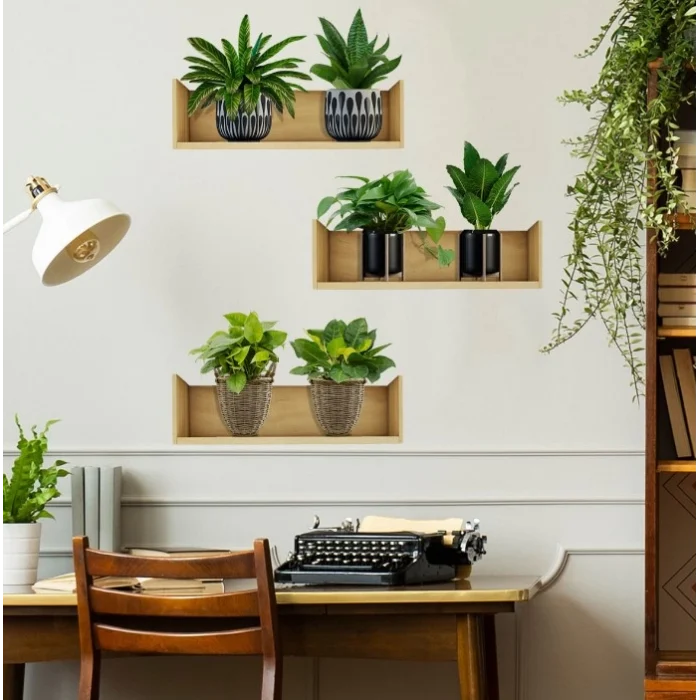 Raflı Bitki Tasarımlı Yapışkanlı Sticker 20*30 cm 3lü Set MC-663