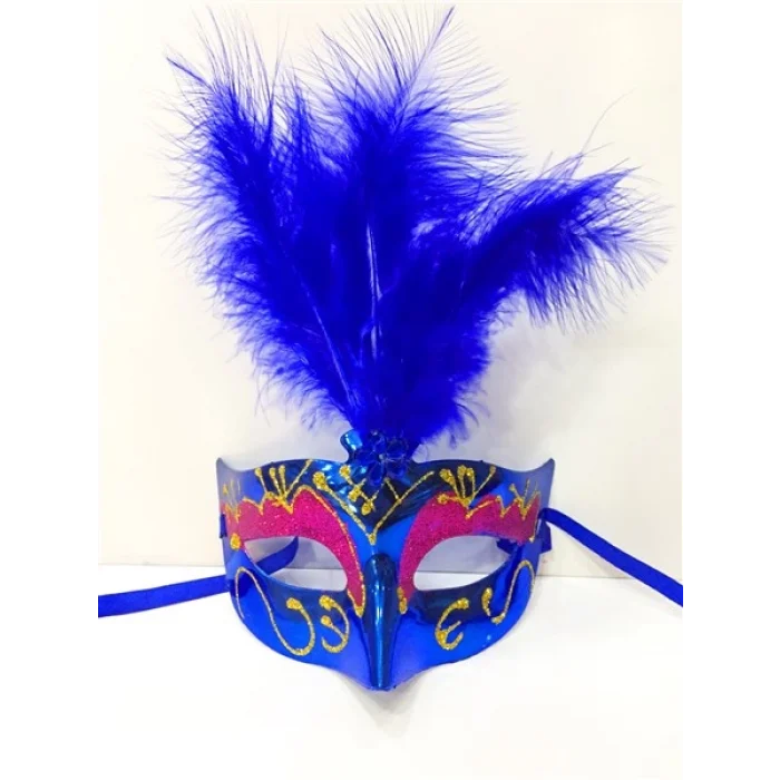 Renkli Tüylü Venedik Parti Maskesi Karışık Renk 12 Adet