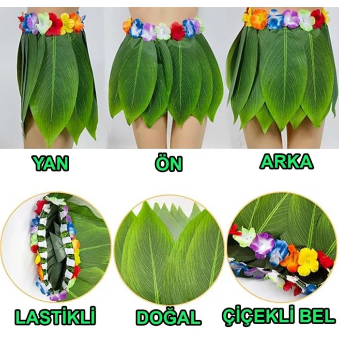 Tropikal Esintili Hawaii Yapraklı Parti Eteği Çocuk Boy