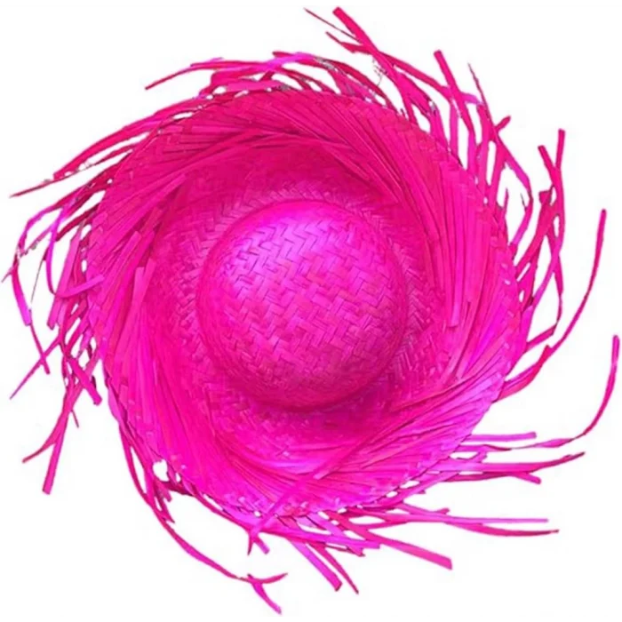 Tropikal Parti Pembe Fuşya Hasır Hawaii Şapkası 13x36 cm