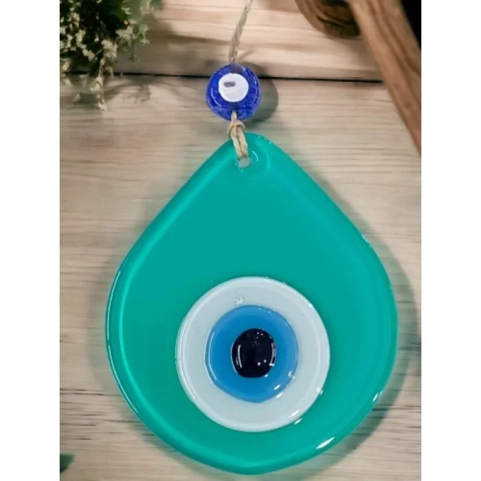 Orta Boy Açık Yeşil Damla Desen Nazar Boncuklu Duvar Dekoru Cam Duvar Süsü