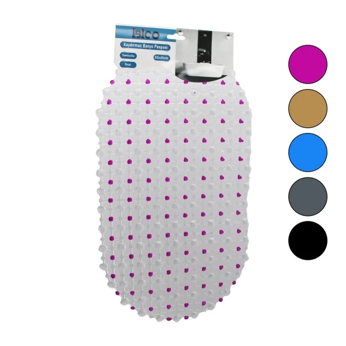 Oval - Eko Pvc +vantuz Desen - Şeffaf Renkli 122pcs Vantuz Kaydırmaz Banyo - Küvet Paspas 33x61cm