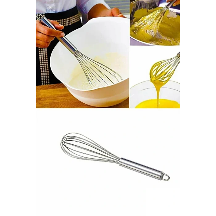 Paslanmaz Çelik 25cm Çırpıcı Yumurta Süt Karıştırıcı Hamur Çırpıcı Metal Saplı Lüx Çırpıcı