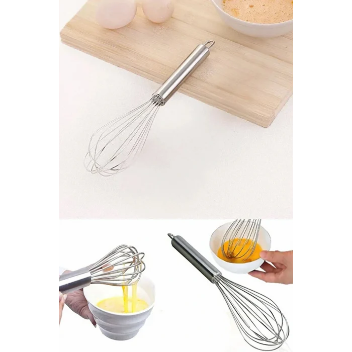 Paslanmaz Çelik 25cm Çırpıcı Yumurta Süt Karıştırıcı Hamur Çırpıcı Metal Saplı Lüx Çırpıcı