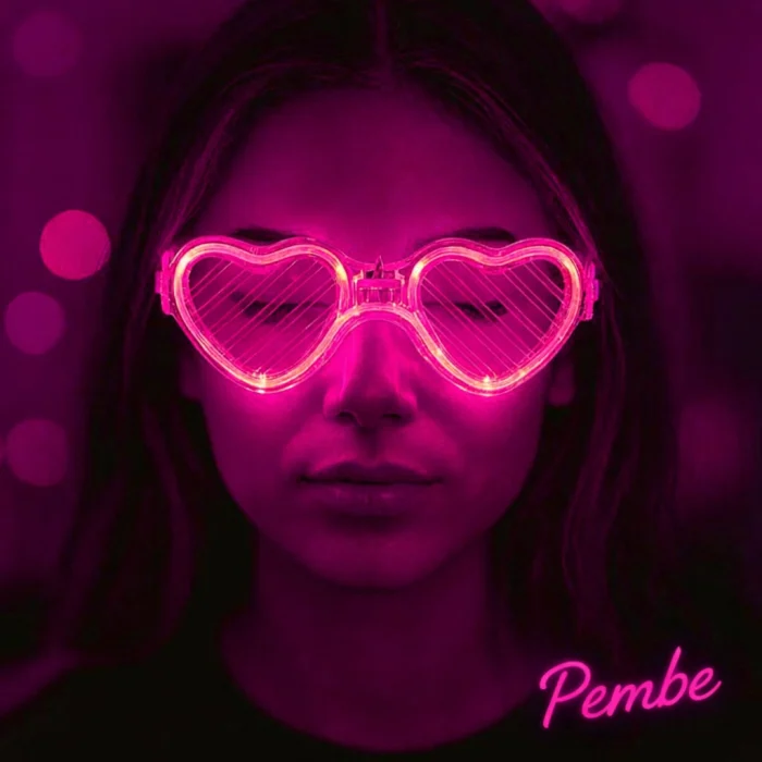 Pembe LED Işıklı Kalp Gözlük – 3 Modlu Parti