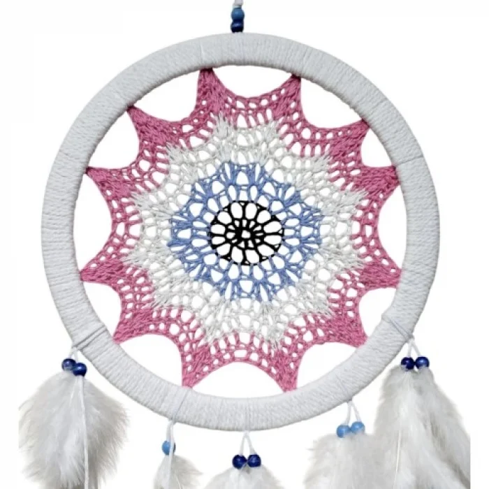 Pembe Nazar Motifli Kuş Tüylü Duvar Süsü