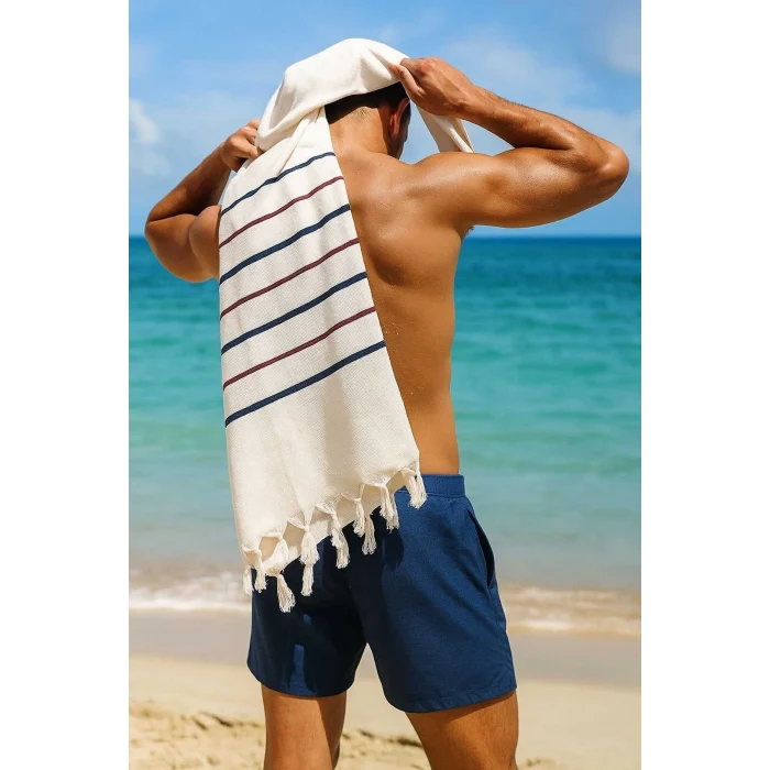 Peştemal Plaj Havlusu &#37;100 Pamuklu 70x150 Cm  Beyaz Waves