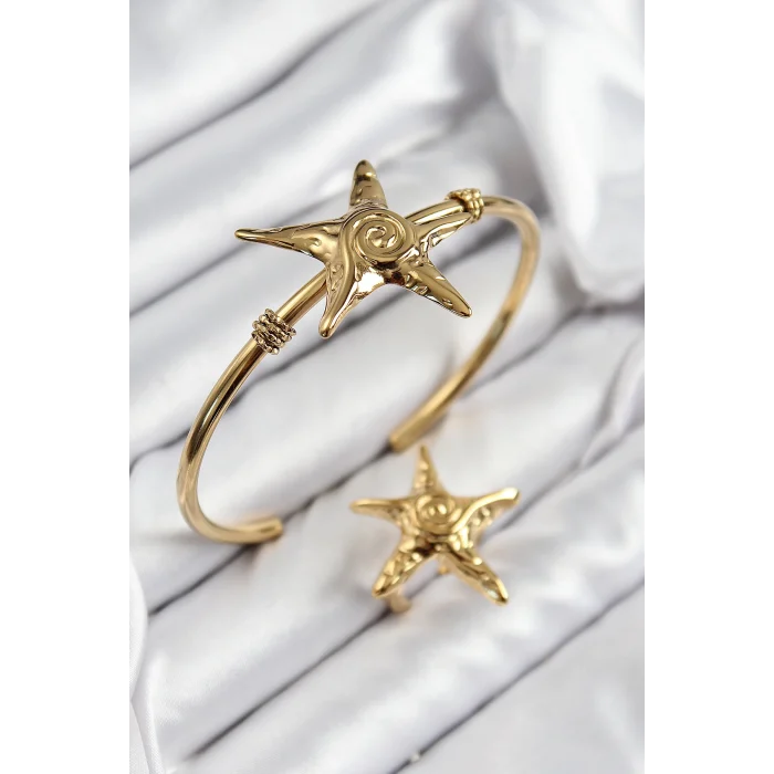 Pirinç Deniz Yıldızı Model Gold Renk Bileklik Yüzük Set