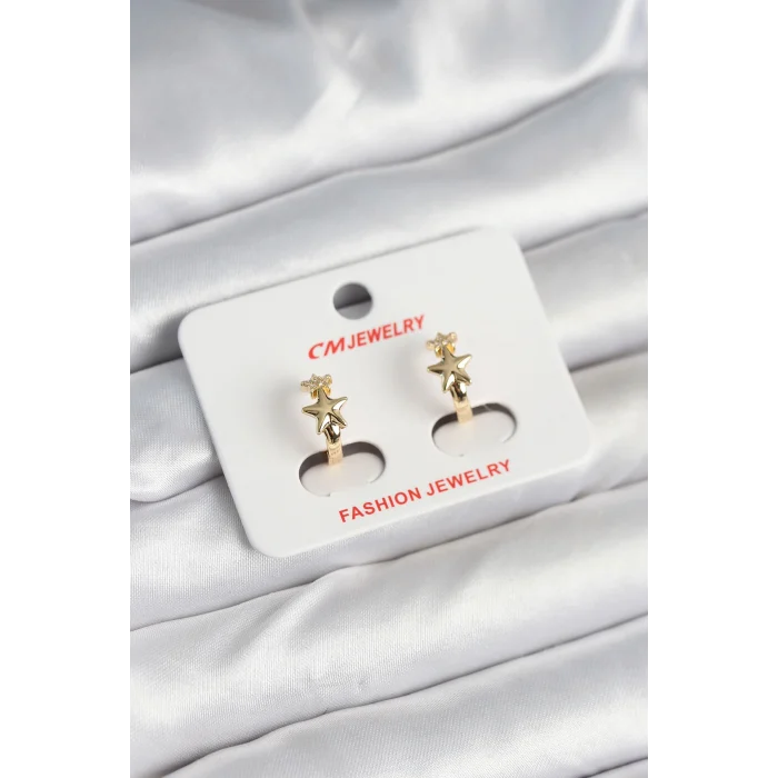 Pirinç Gold Renk Yıldız Kadın Küpe