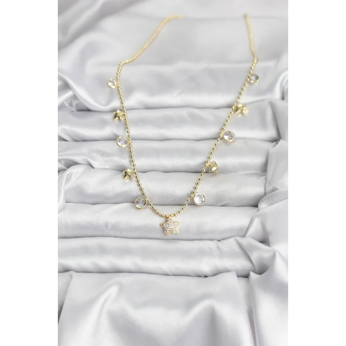 Pirinç Gold Renk Yıldız Model Kadın Kolye