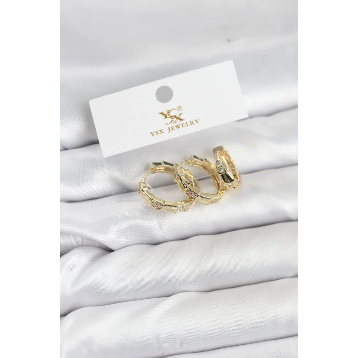 Pirinç Gold Renk Zirkon Taşlı Halka Yılan Model YSX Trio Küpe Seti