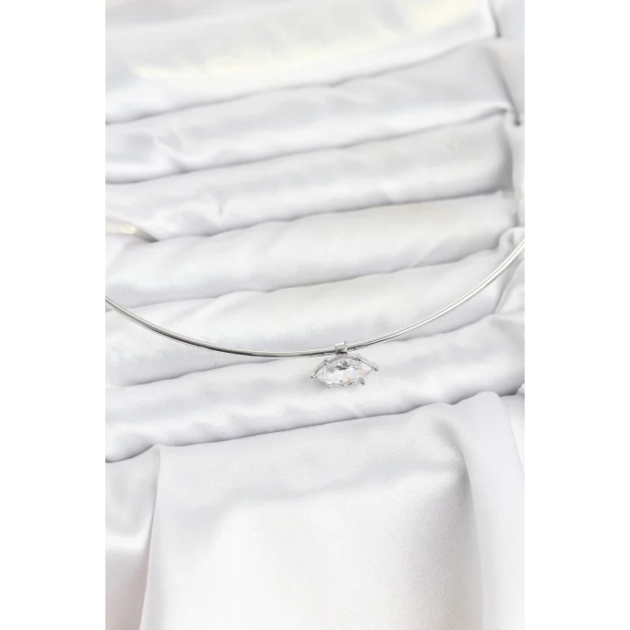 Pirinç Gümüş Renk Choker Model Zirkon Taşlı Kadın Kolye