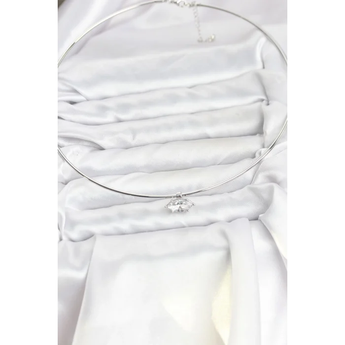 Pirinç Gümüş Renk Choker Model Zirkon Taşlı Kadın Kolye