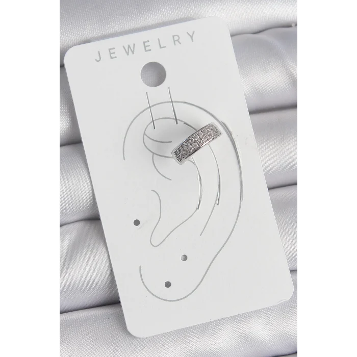 Pirinç Gümüş Renk Zirkon Taşlı Kıkırdak Model Kadın Küpe