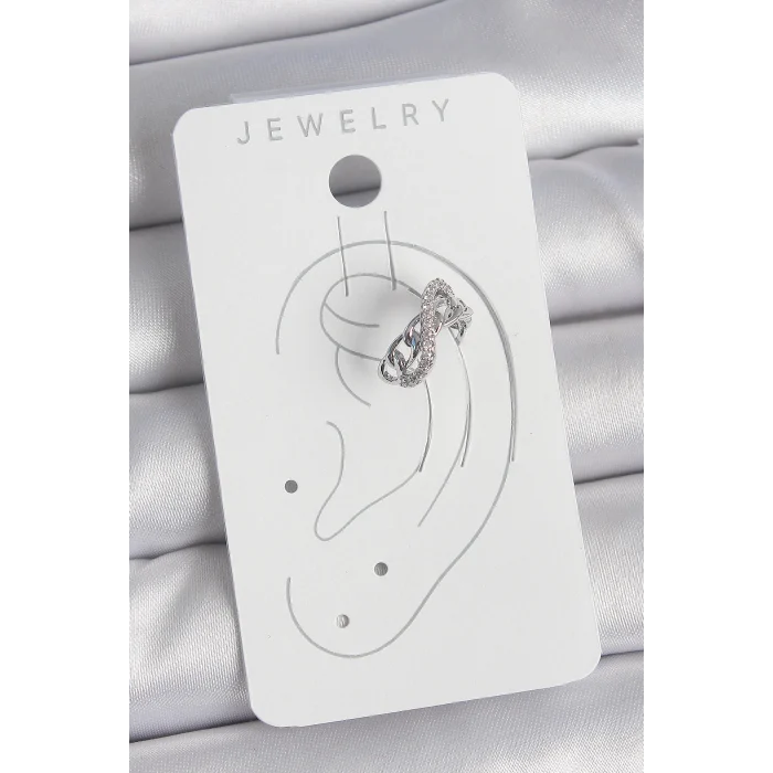 Pirinç Gümüş Renk Zirkon Taşlı Zincir Sonsuzluk Model Kadın Kıkırdak Küpe