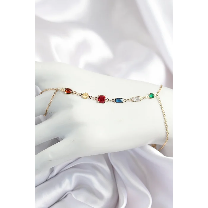 Pirinç Renkli Zirkon Taşlı Y Model Gold Renk Kadın Şahmeran