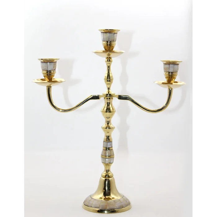 Pirinç Sedefli 3lü Şamdan Model 2