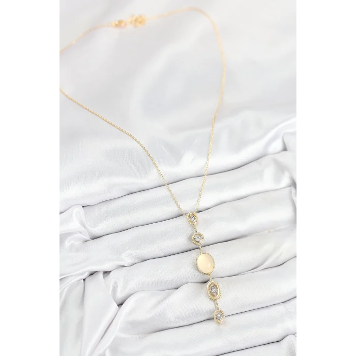 Pirinç Zincir Sarı Gold Renk Zirkon Taşlı Y Kolye