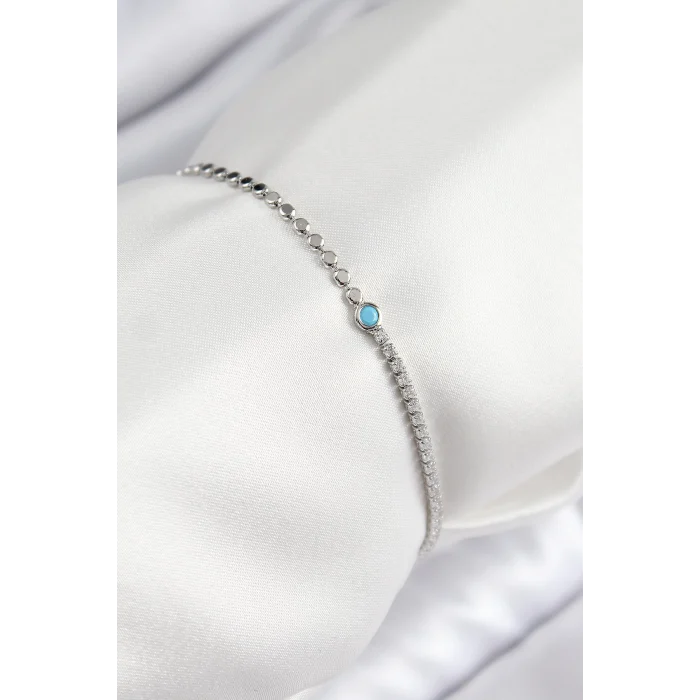 Pirinç Zirkon Taşlı Boncuk Model Ezme Zincir Gümüş Renk Kadın Bileklik