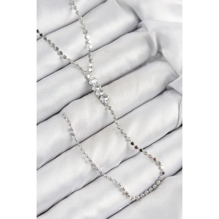 Pirinç Zirkon Taşlı Ezme Zincirli Model Gümüş Renk Y Kolye