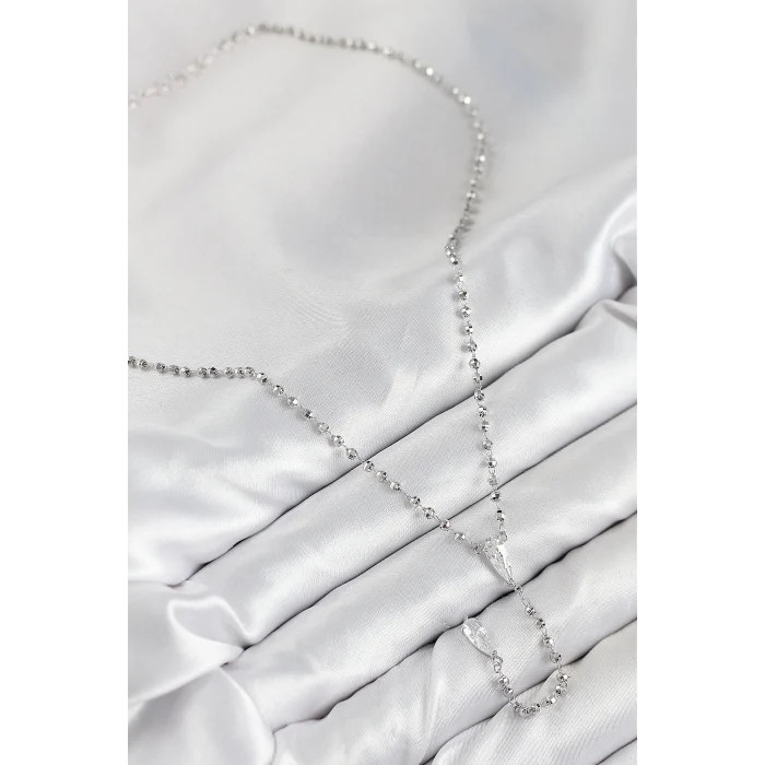 Pirinç Zirkon Taşlı Gümüş Renk Kadın Y Kolye